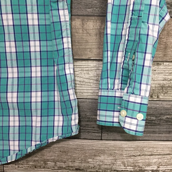 Banana Republic Soft Wash Plaid Button Shirt Men’s S Teal White 100% Cotton - Picture 5 of 9